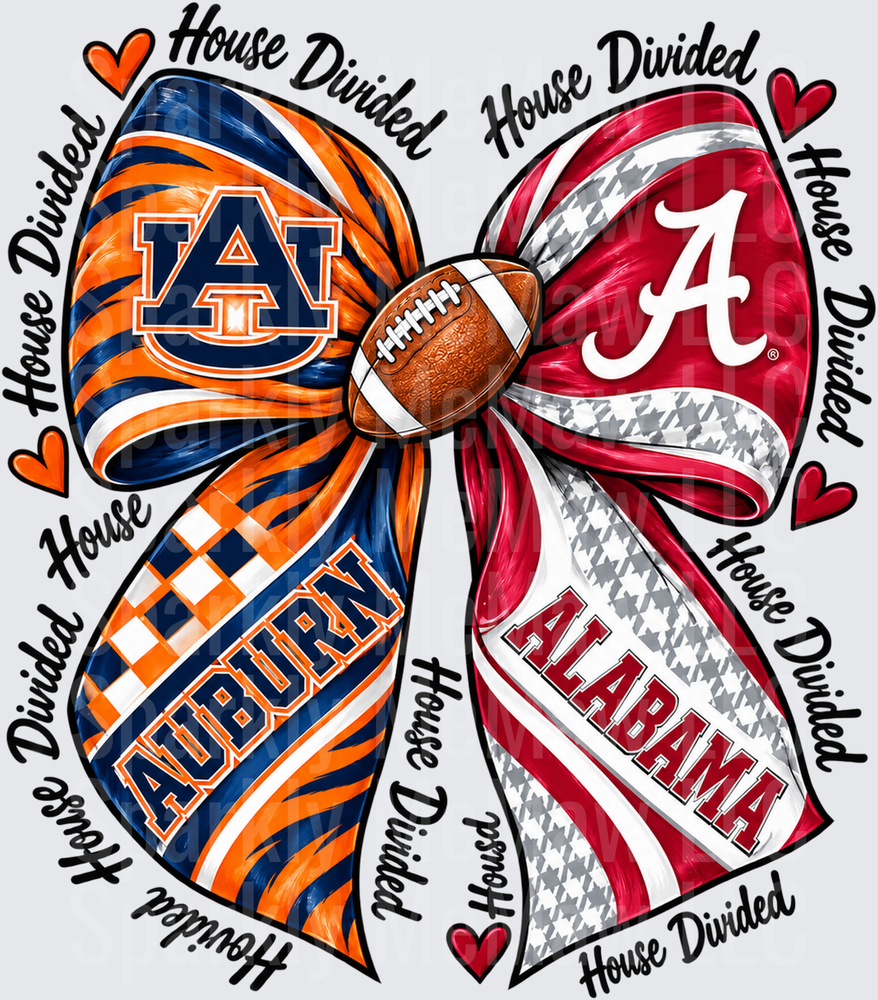 Auburn Alabama House Divided Bow DTF Transfer for Fabrics