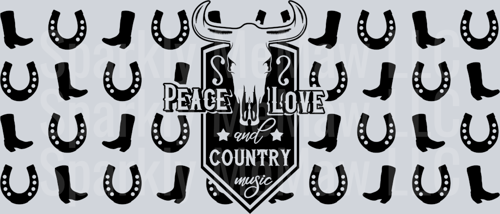 Peace Love and country music 16 oz UV DTF Wrap