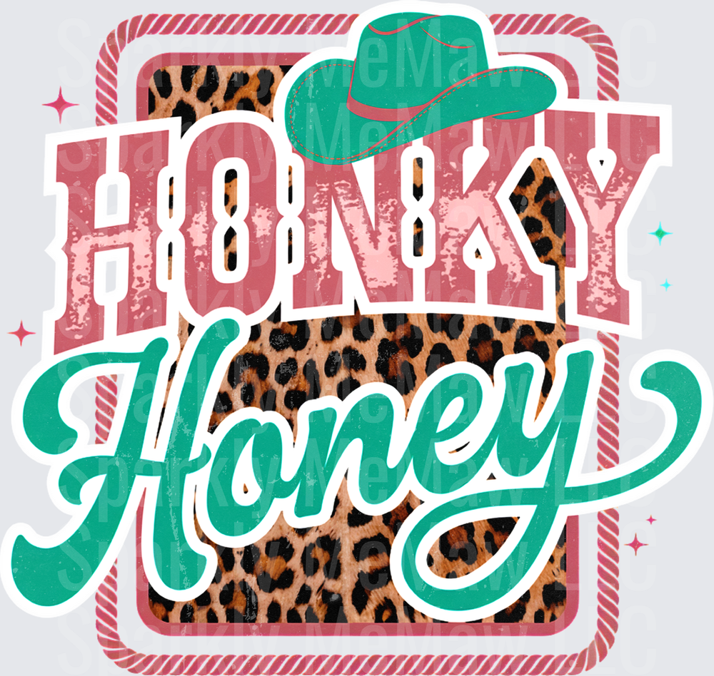 Honky Honey Leopard Print Teal Cowboy Hat Western Retro UV DTF Decal