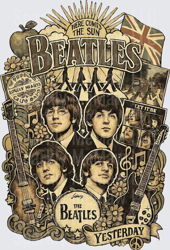 The Beatles Vintage Collage UV DTF Decal