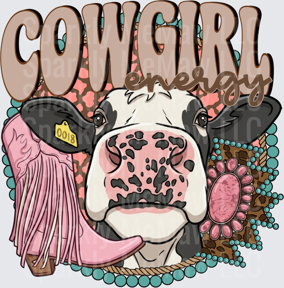 Cowgirl Energy Western Cow with Pink Fringe and Turquoise Beads UV DTF Decal
