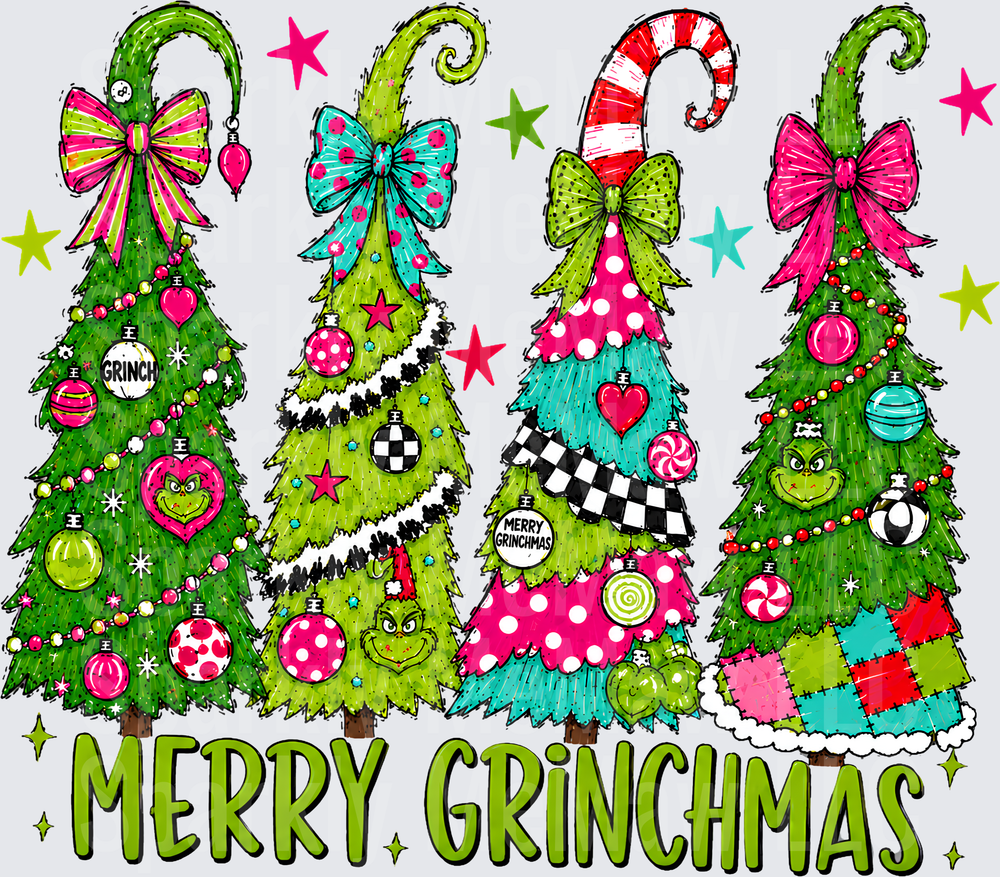 Merry Grinchmas Four Christmas Trees UV DTF Decal