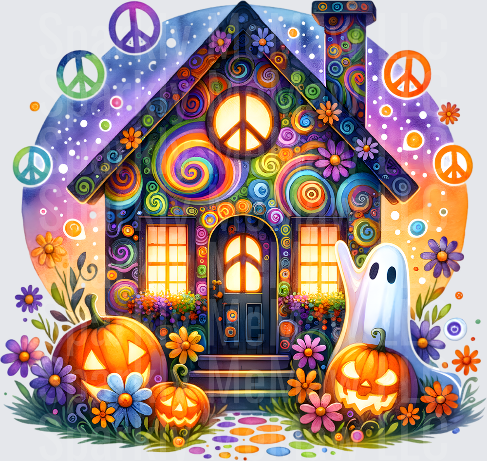 Groovy Halloween Peace House UV DTF Decal