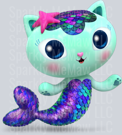 Cute Mint Green Cat Mermaid with Purple Iridescent Scales UV DTF Decal