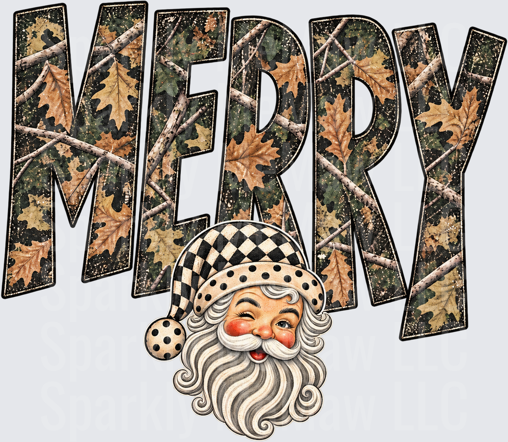 Merry Camo Santa Winking DTF Decal