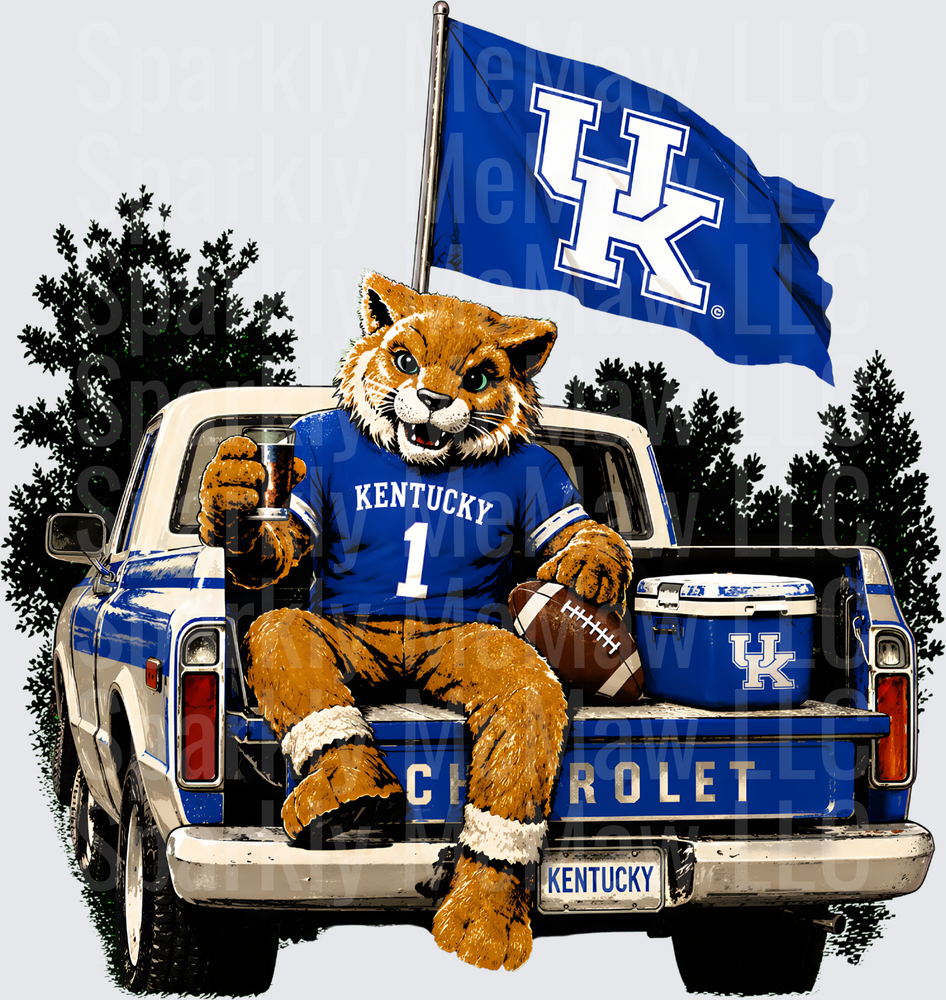 Kentucky Wildcats Wildcat Mascot Tailgate Chevy Truck UK Flag Football Cooler DTF Transfer for fabrics