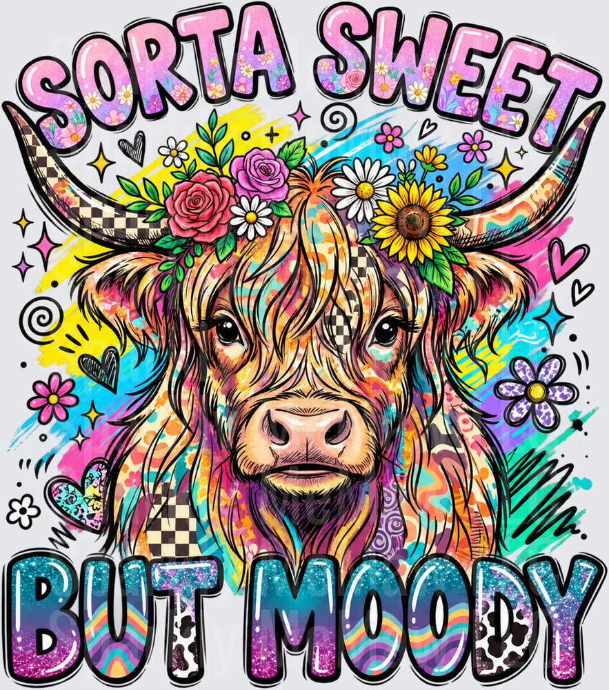 Sorta Sweet But Moody Highland Cow UV DTF Decal