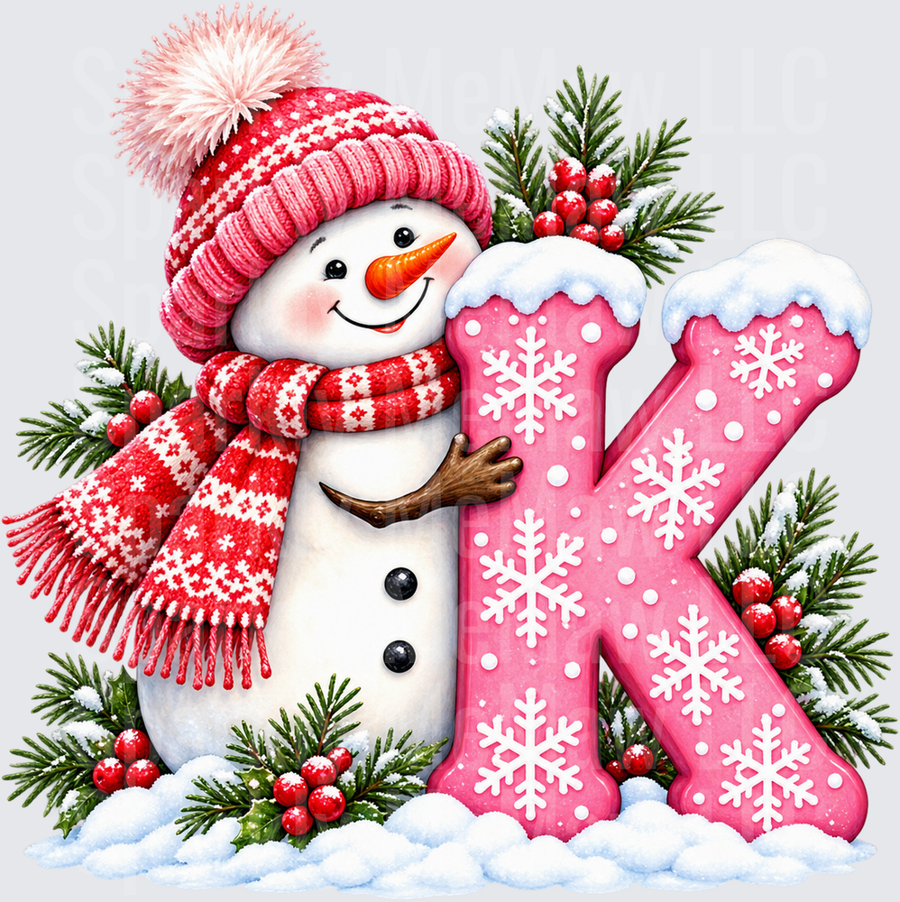 Snowman Letter K UV DTF Decal