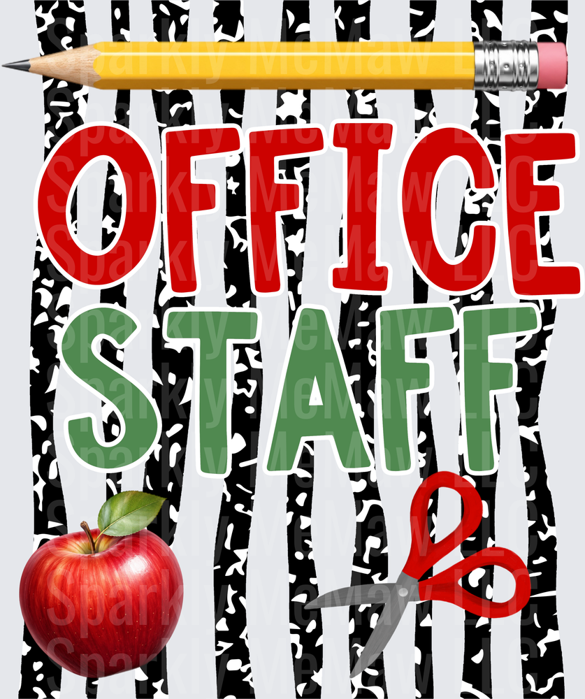 Office Staff DTF Transfer for Fabric with Pencil Apple and Scissors School Theme