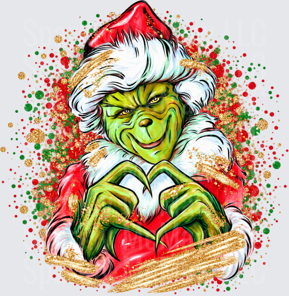 Grinch Heart Hands Christmas UV DTF Decal
