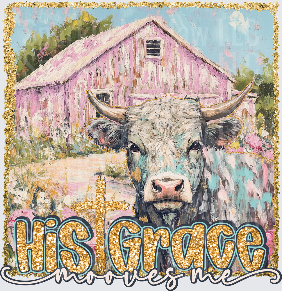 Farmhouse Cow His Grace Moves Me UV DTF Decal