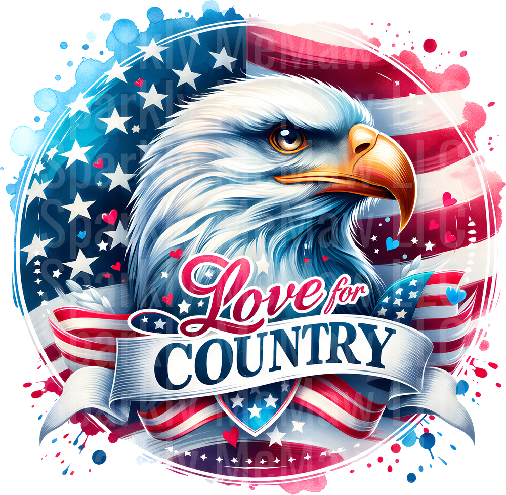 Love for Country Bald Eagle American Flag Watercolor UV DTF Decal