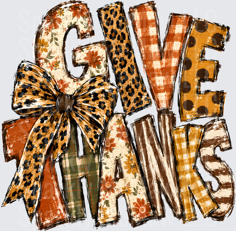Give Thanks Mixed Pattern Bow UV DTF Decal