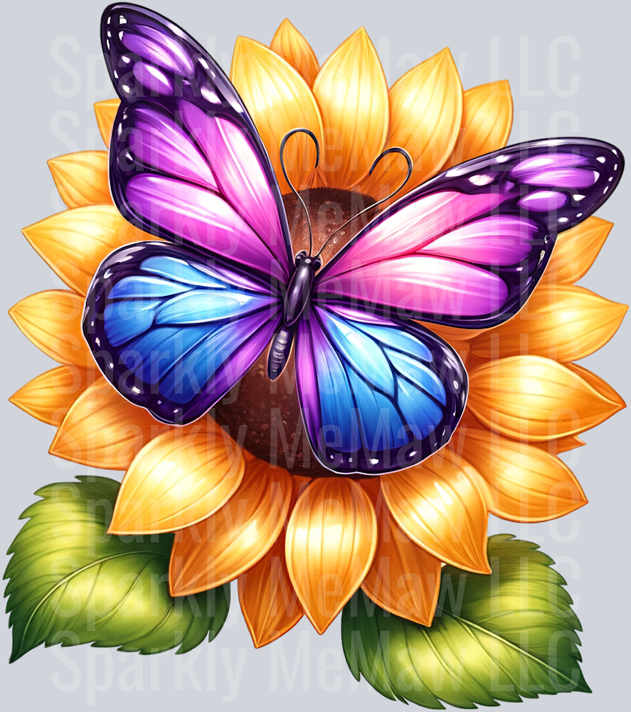 6 Sunflower Butterfly Clip Art UV DTF Decal