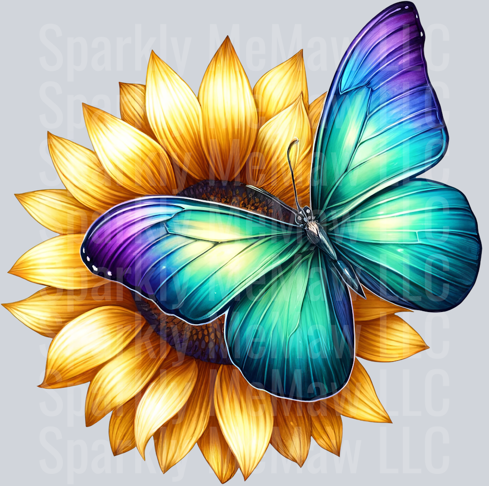 5 Sunflower Butterfly Clip Art UV DTF Decal