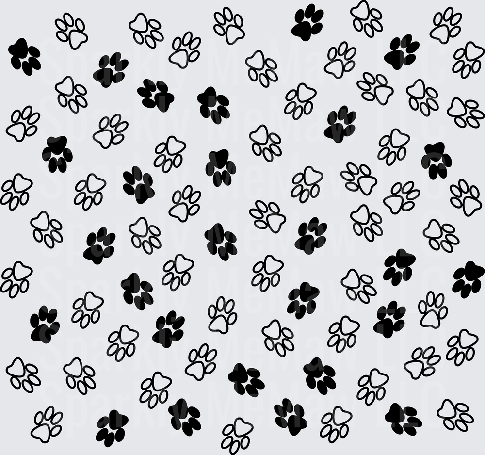 Scattered Black White Paw Prints 10x10 Inch Sheet