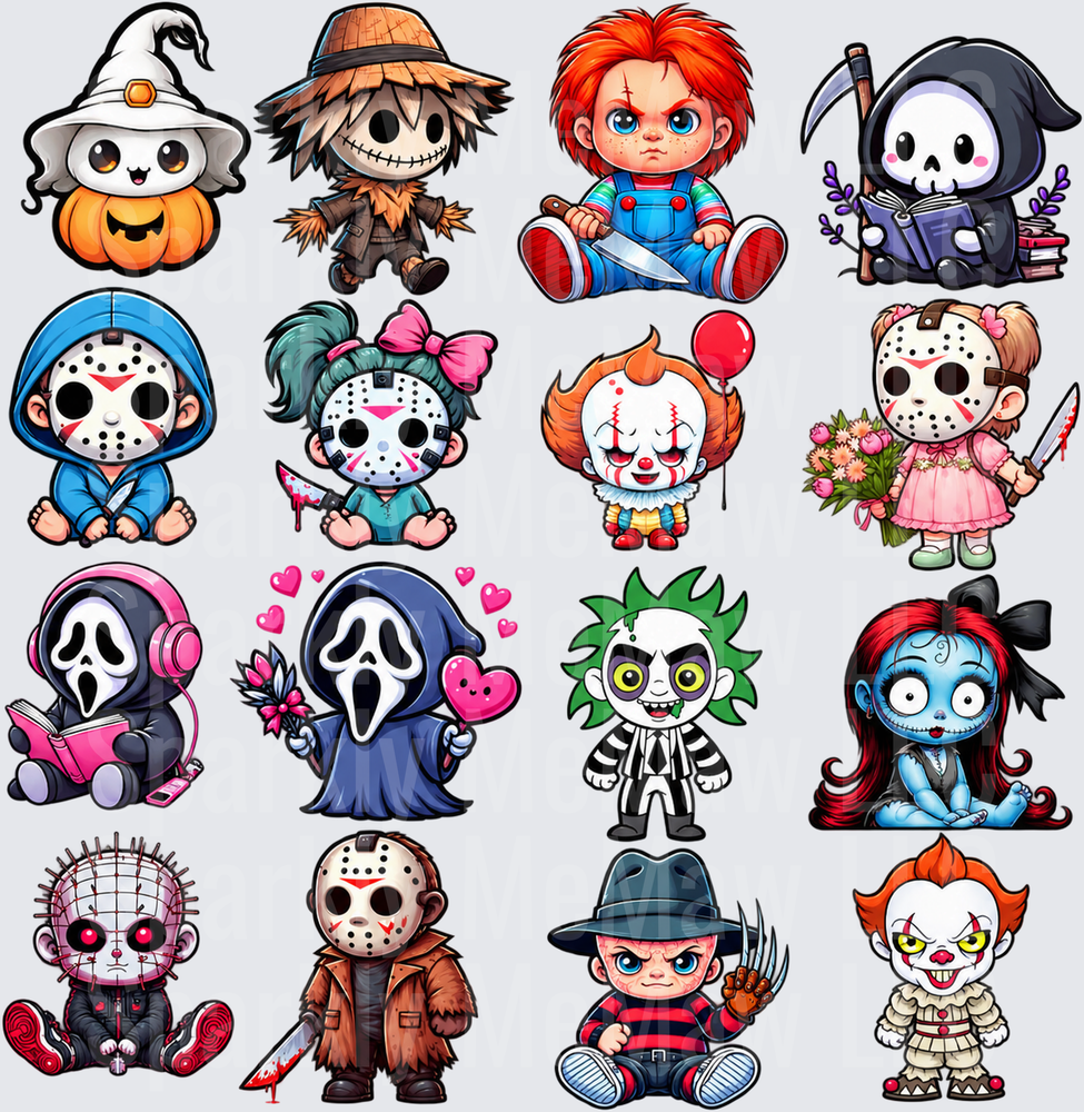 Cute Horror Icons Bundle 10X10 UV DTF Full Sheet
