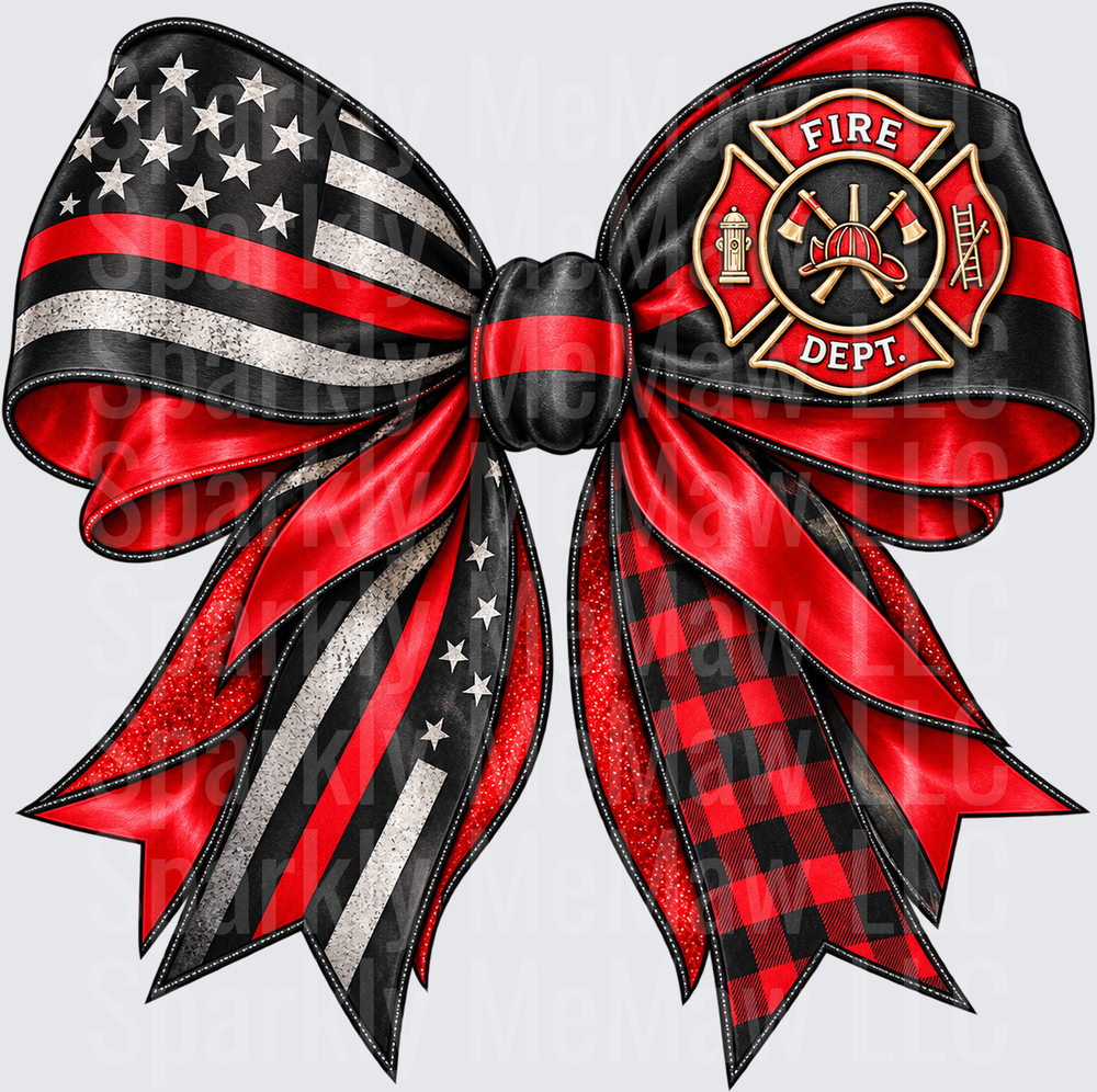 Firefighter Thin Red Line Bow DTF Transfer for Fabrics
