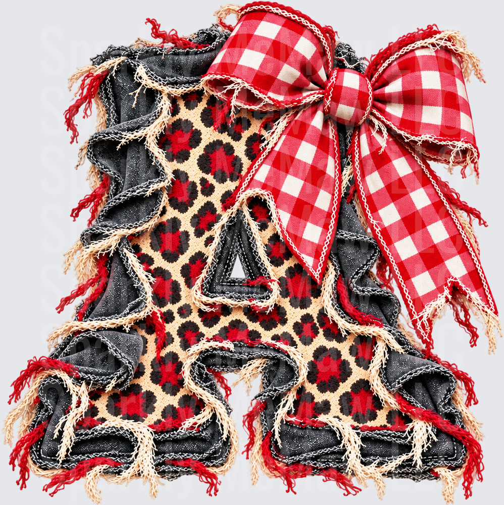 Letter A Leopard Gingham Bow UV DTF Decal