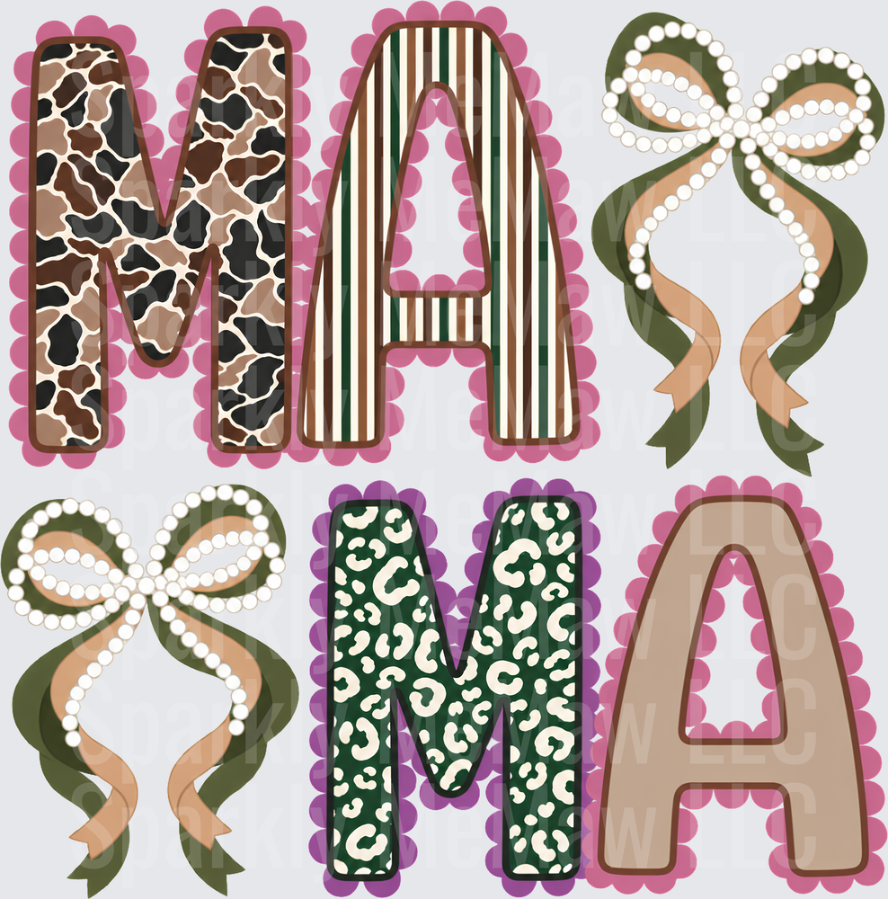 Mama Leopard Stripe Pearl Bow UV Decal Decal