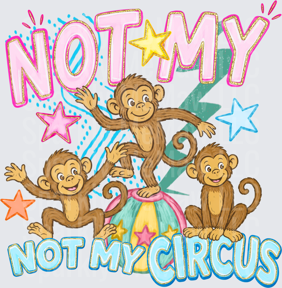 Not My Circus Three Monkeys with Colorful Stars and Confetti UV DTF Decal
