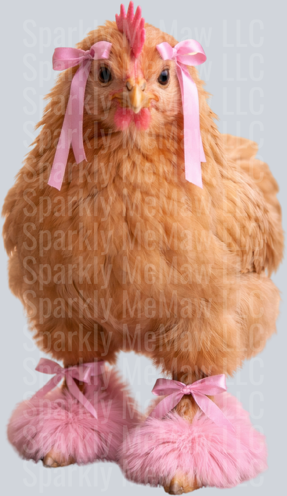 Fluffy Hen with Pink Ribbons and Fuzzy Slippers UV DTF Decal