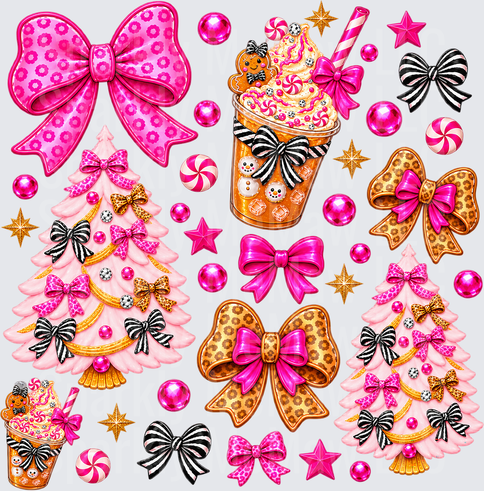 Pink Coquette Christmas Elements is a 10x10 UV DTF Cut/Peel/Stick Sheet