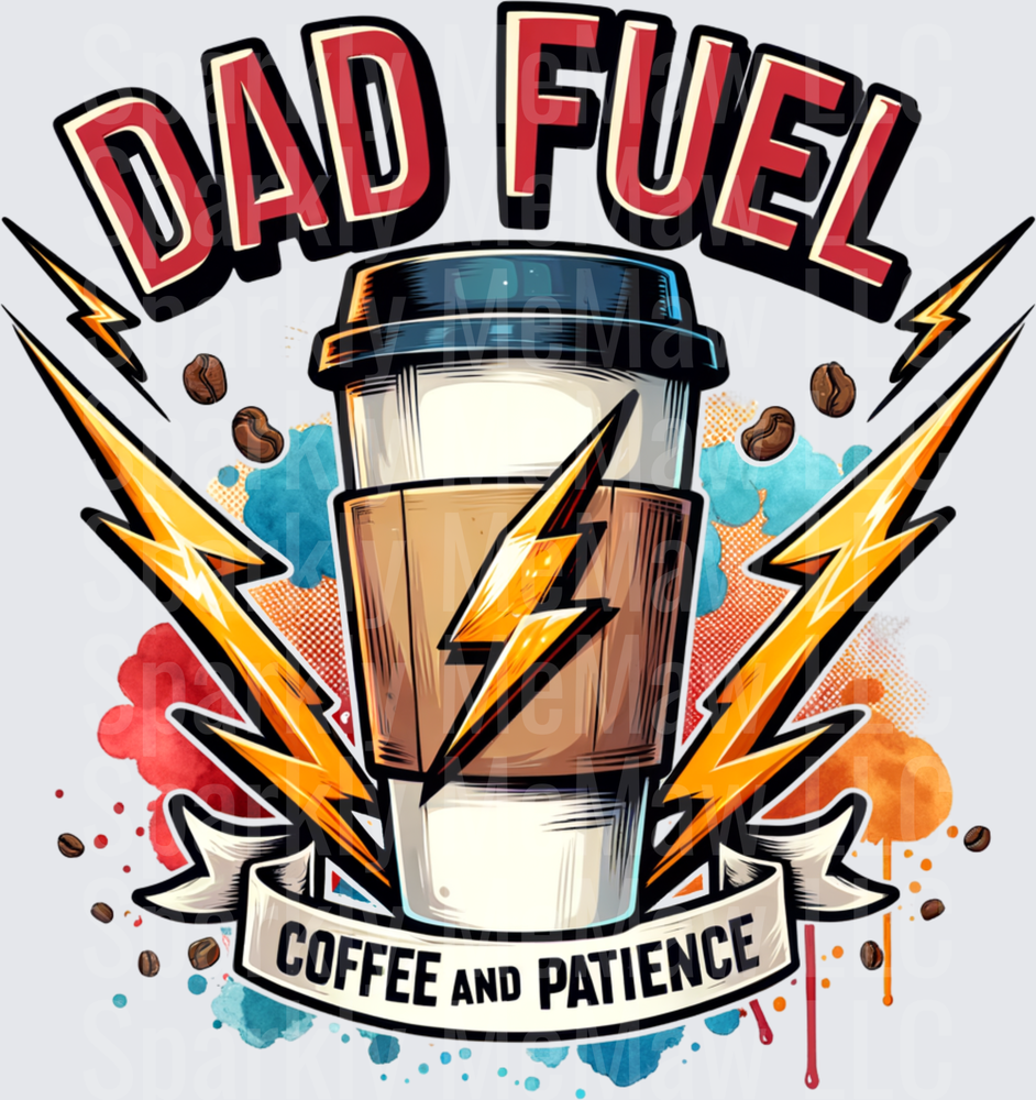 Dad Fuel Coffee and Patience Lightning Bolt Coffee Cup Design UV DTF Decal