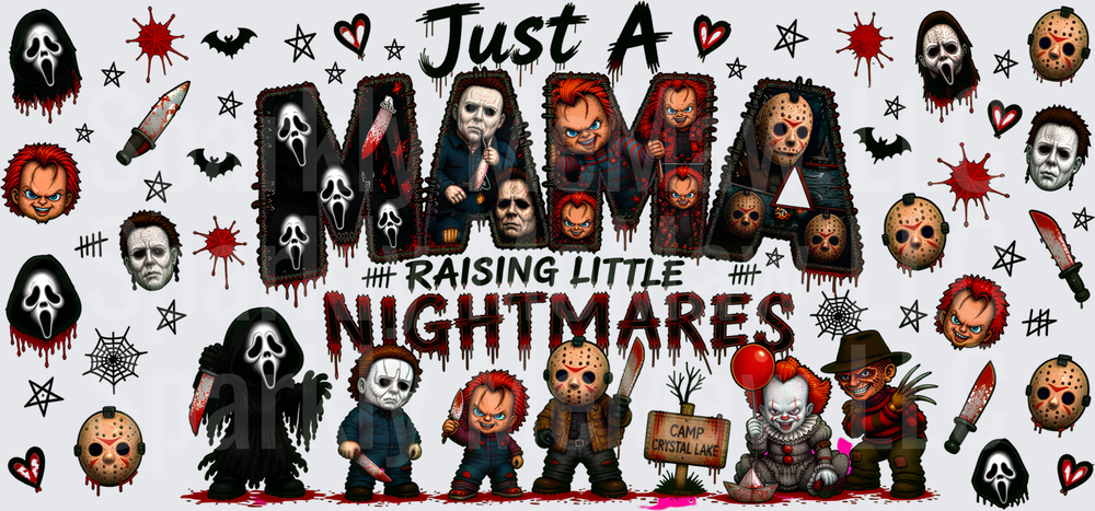 Just A Mama Raising Little Nightmares Horror Icons this is a UV DTF 16 OZ Wrap