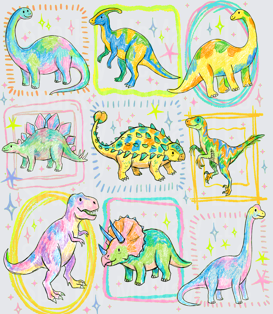Colorful Dinosaur Doodles UV DTF Decal