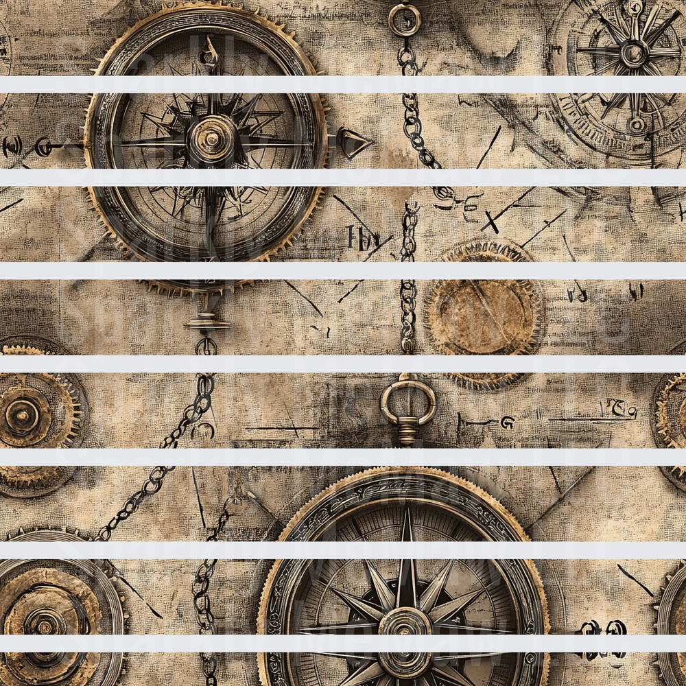 Vintage Steampunk Compass Gears Seamless Pattern 10x10 Inch Sheet
