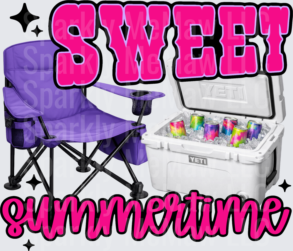 Sweet Summertime Purple Camping Chair and Cooler Scene