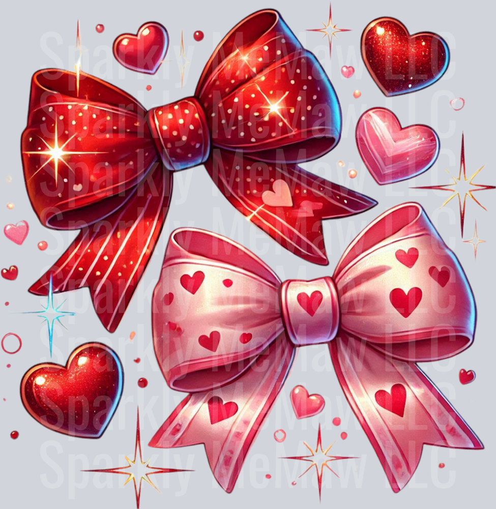 Glitter Valentine's day Heart Coquette bow DTF Transfer