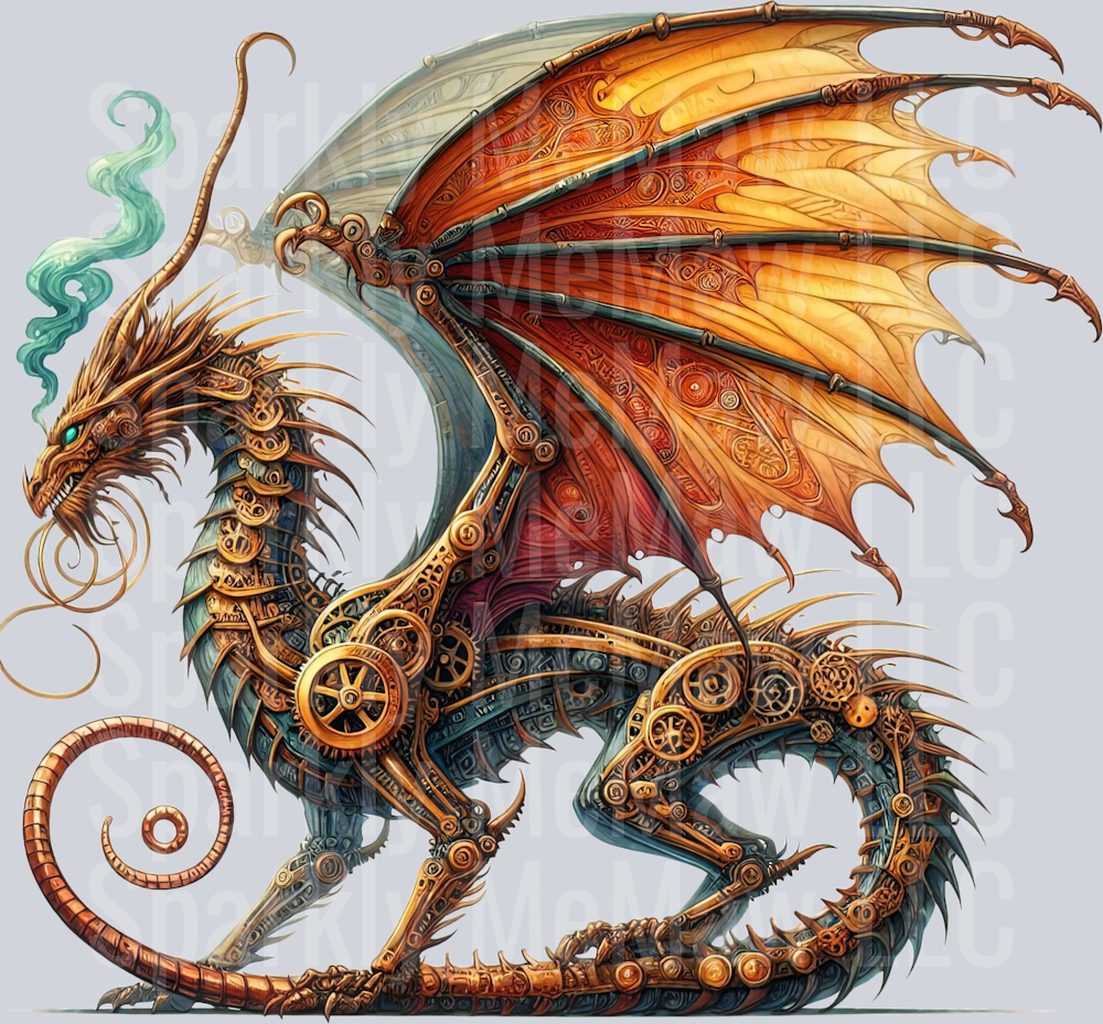50 Steampunk Dragon UV DTF Clip Art Decal