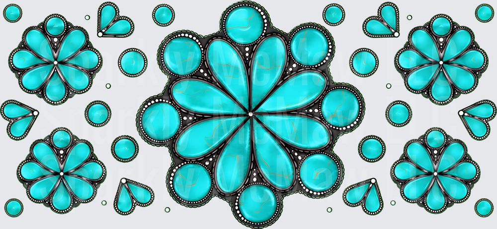 Turquoise Squash Blossom Concho Cluster this is a UV DTF 16 OZ Wrap