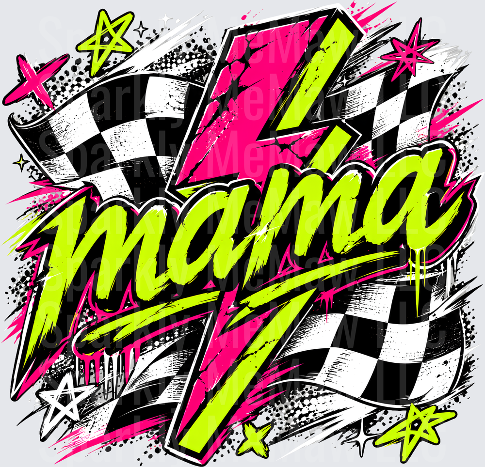 Mama Racing Checkered Flag Graffiti is a UV DTF Decal