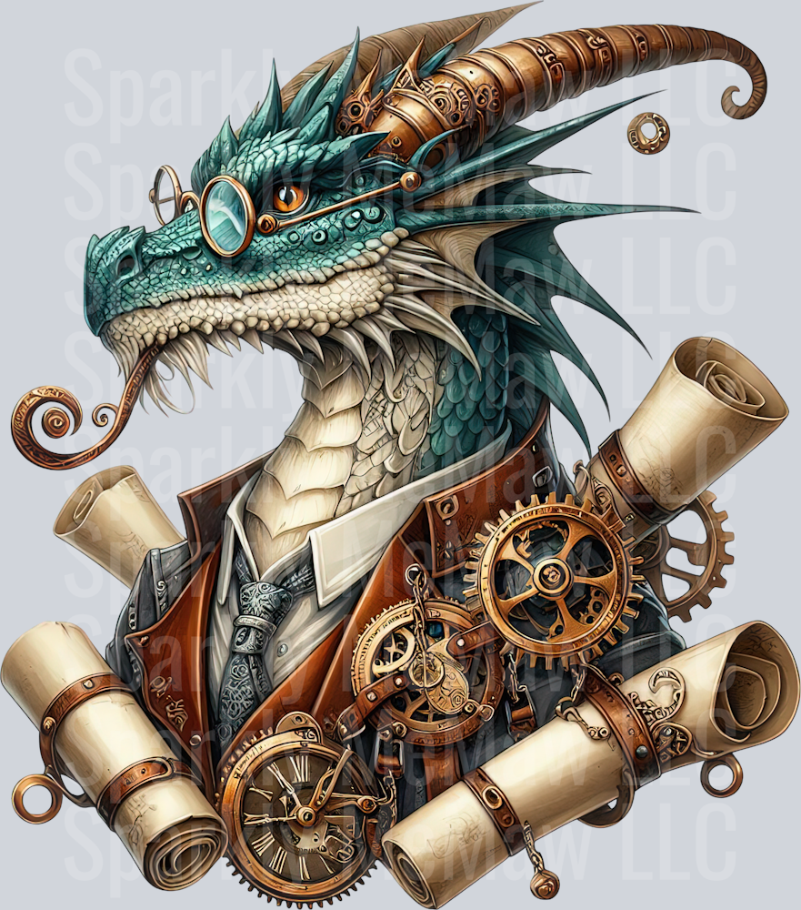 49 Steampunk Dragon UV DTF Clip Art Decal