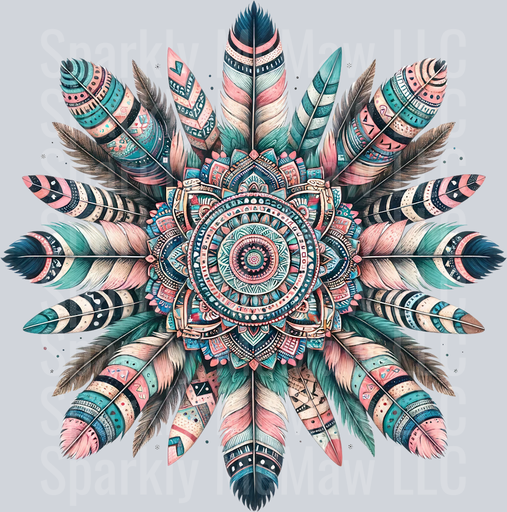 feathers mandala 8 Clip Art UV DTF Decal