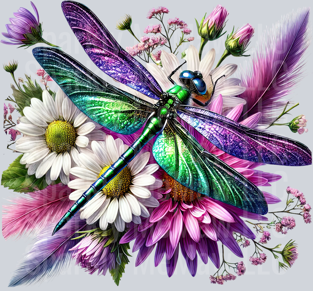 3 Floral Dragonfly UV DTF Clip Art Decal