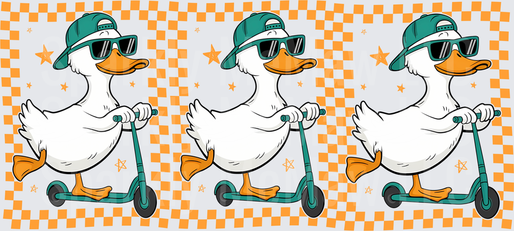 Cool Duck Riding Scooter This is a UV DTF 16 OZ Wrap