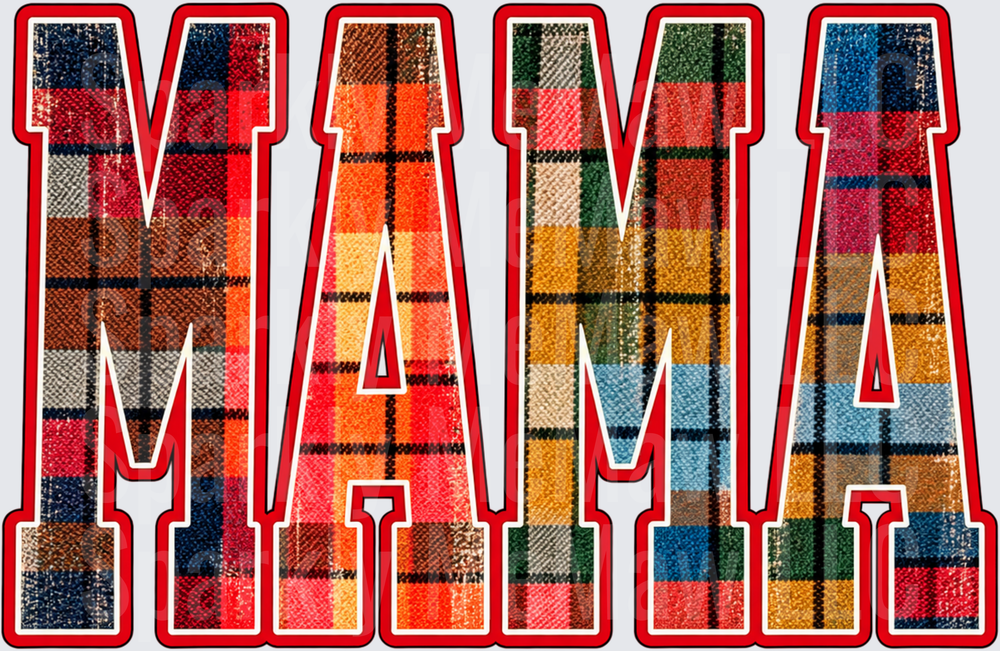MAMA Multicolor Plaid Varsity Letters UV DTF Decal