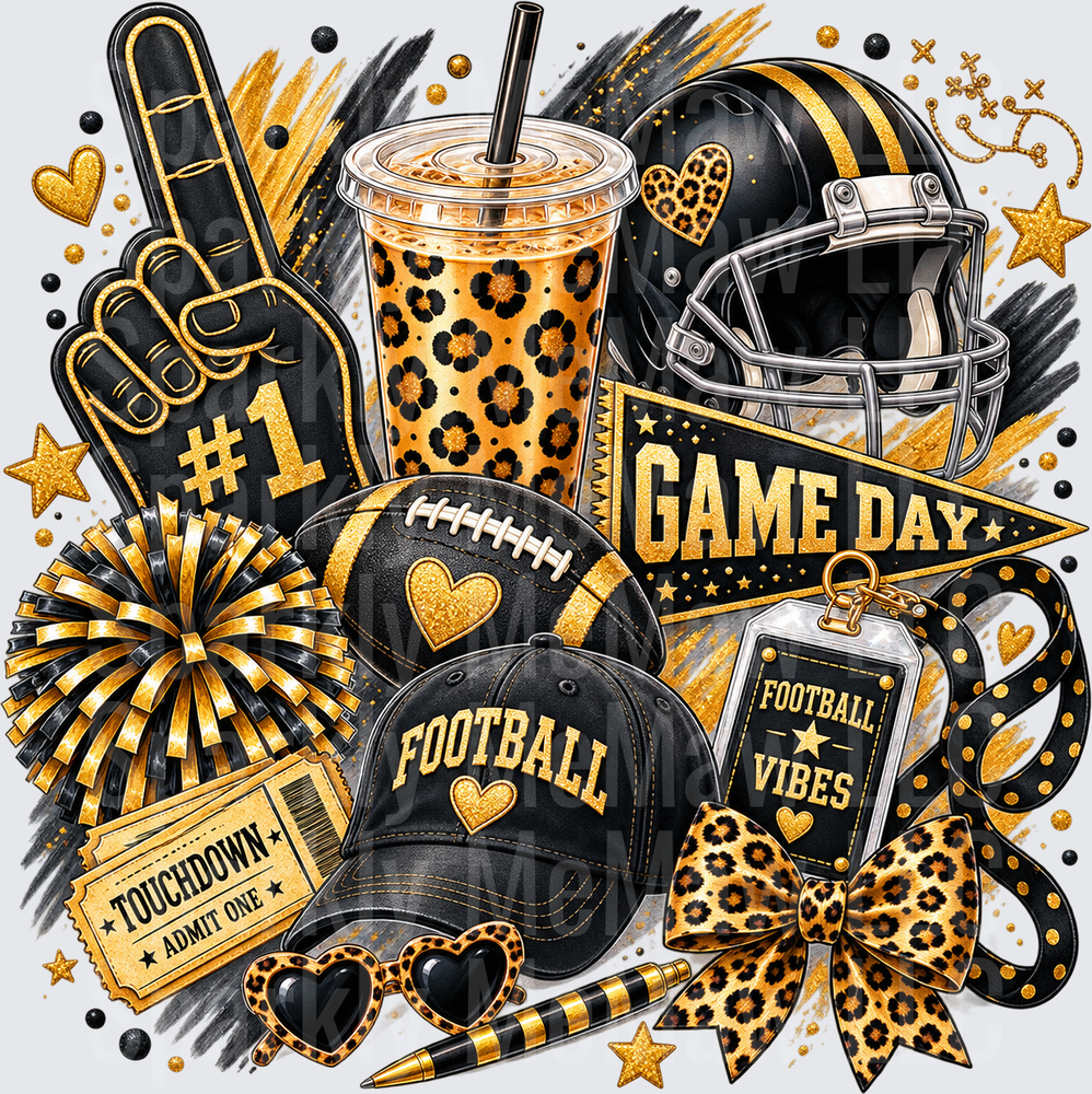 Black Gold Game Day Football Vibes UV DTF Decal