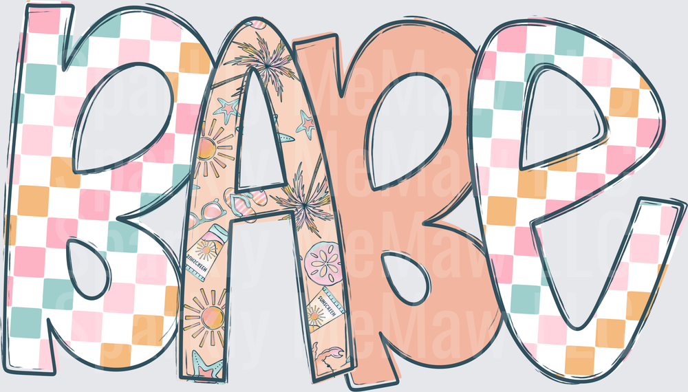Summer Vibes BABE Text with Checkered Pattern and Palm Trees UV DTF Decal