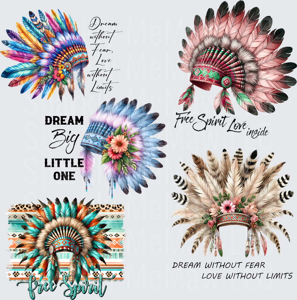 Boho Native Headdress Bundle 10x10 inch sheet