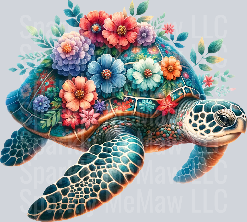 floral turtle 8 Clip Art UV DTF Decal