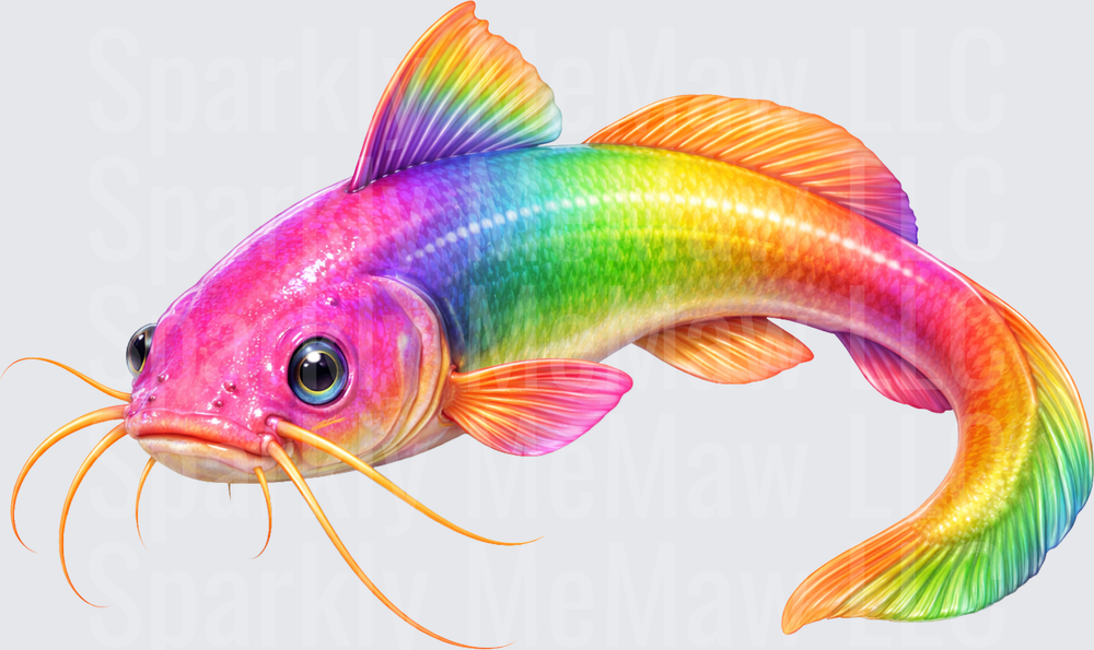 Rainbow Catfish with Orange Whiskers UV DTF Decal