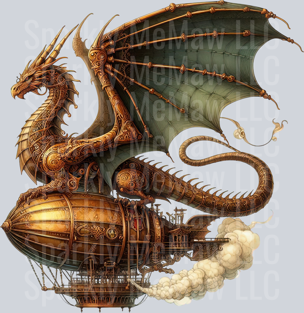 31 Steampunk Dragon UV DTF Clip Art Decal