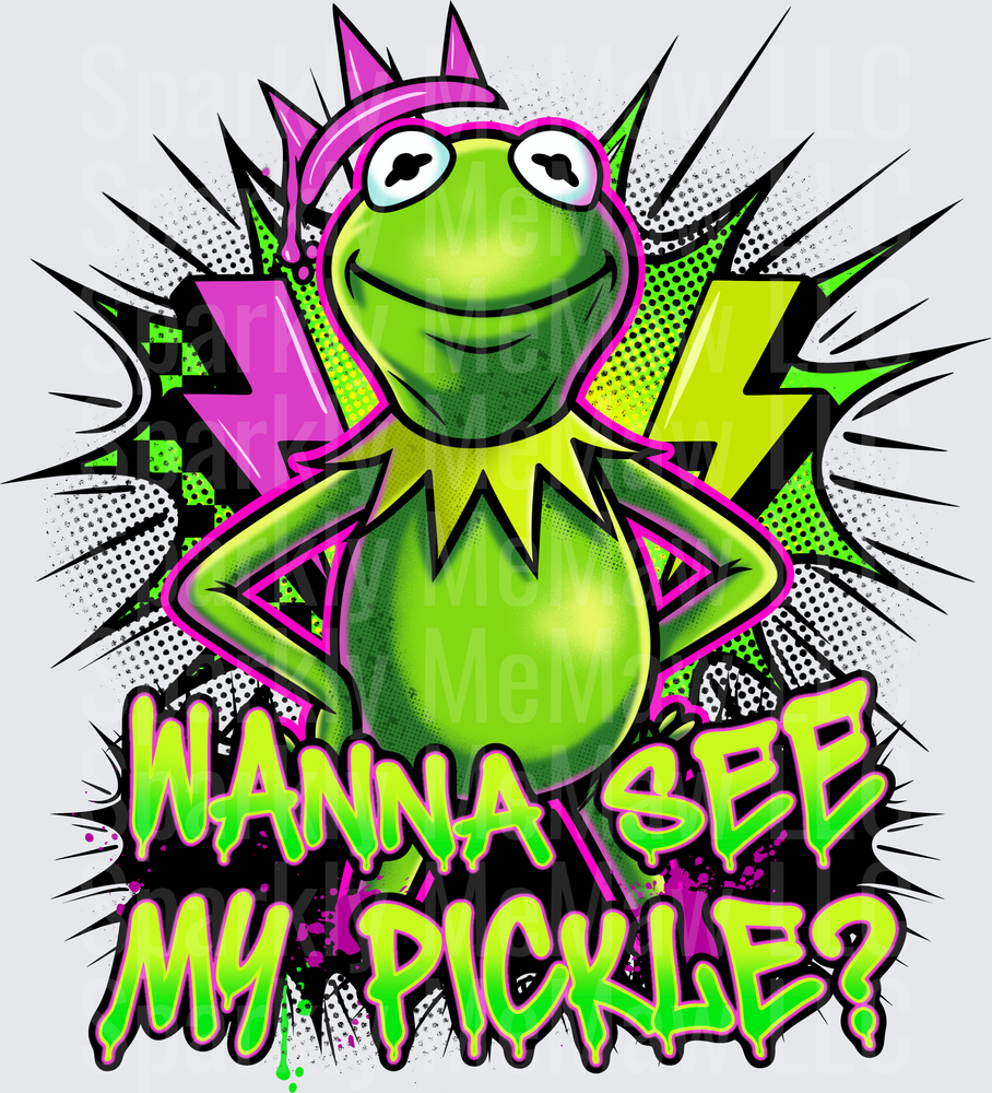 Kermit the Frog Wanna See My Pickle Comic Pop Art DTF Transfer for Fabric