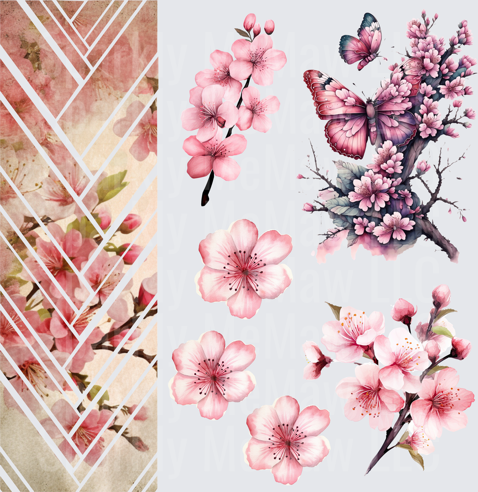 Pink Cherry Blossom Butterfly Collection 10x10 inch sheet