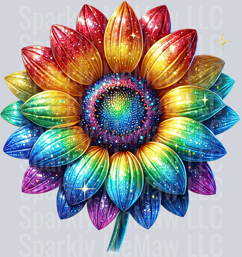 12 Rainbow Sunflower UV DTF Clip Art Decal